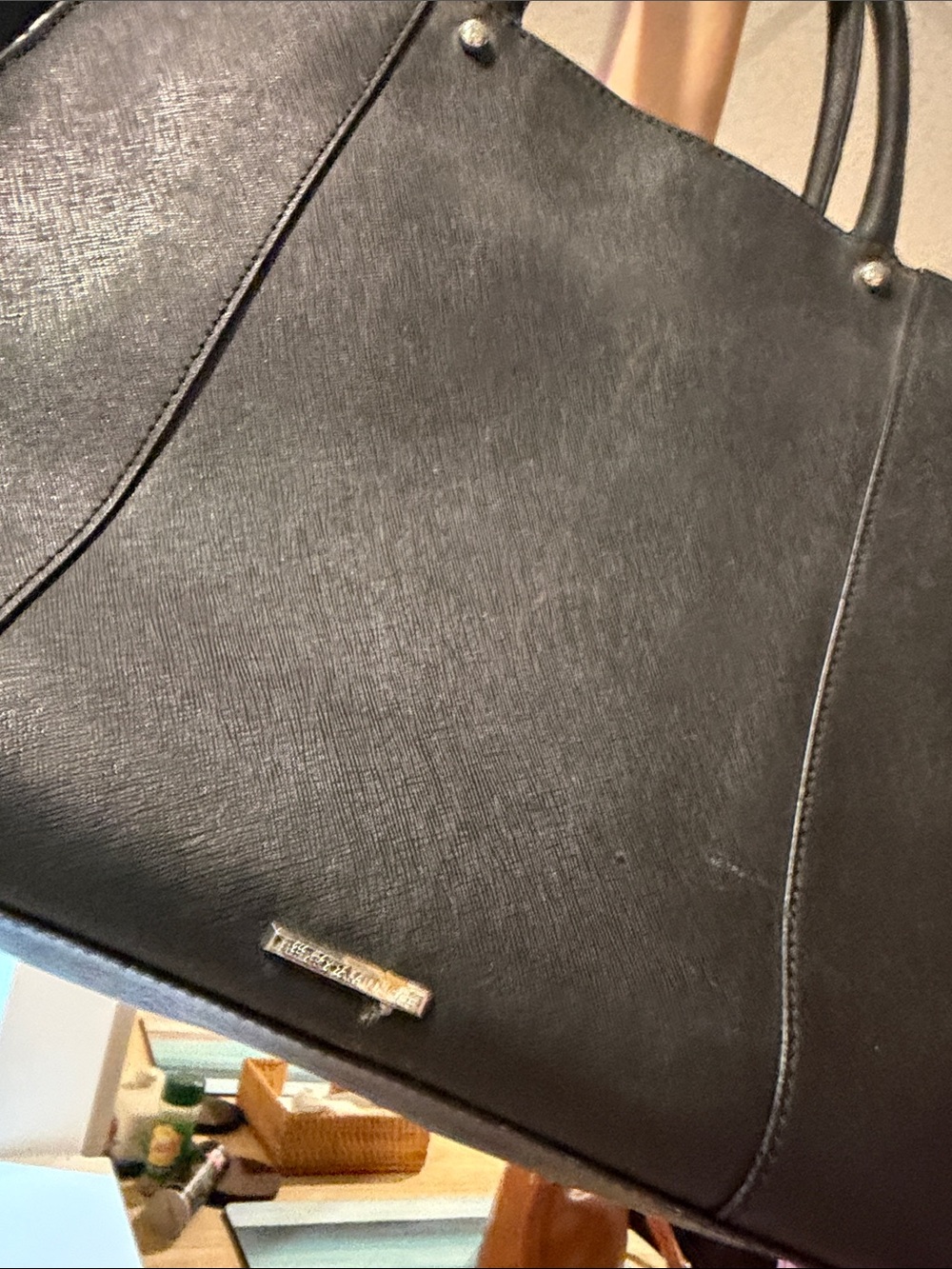 Rebecca Minkoff Black Tote with Subtle Patterned Lining